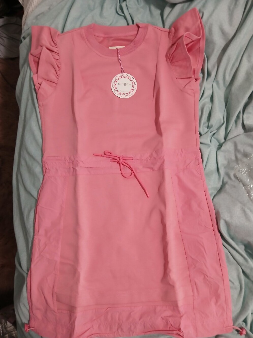 Nwt Umgee Pink Ruffle Sleeve Drawstring Waist Dress